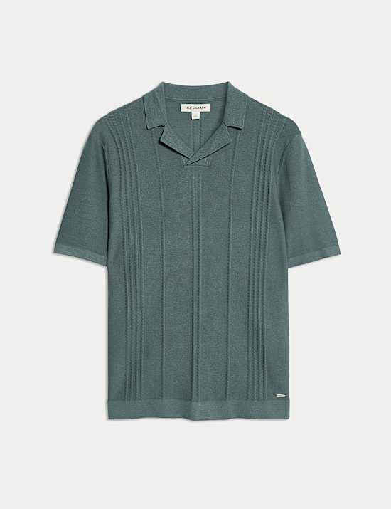 Pointelle Open Neck Knitted Polo Shirt