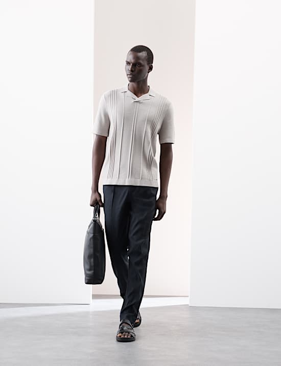 Pointelle Open Neck Knitted Polo Shirt