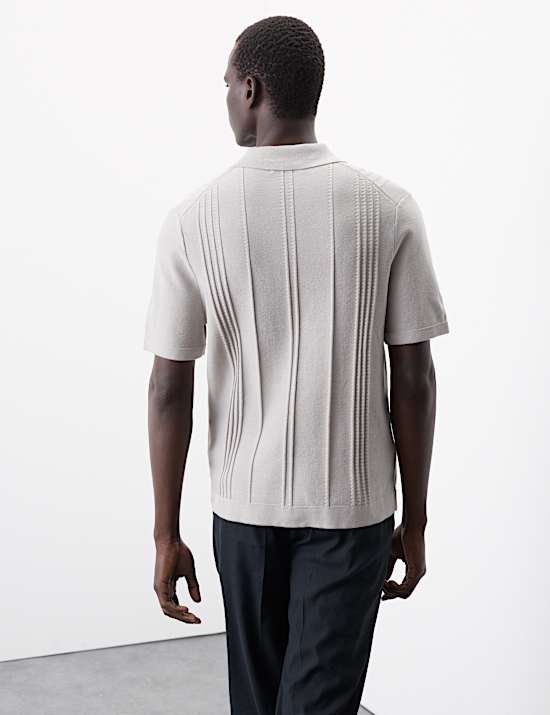 Pointelle Open Neck Knitted Polo Shirt