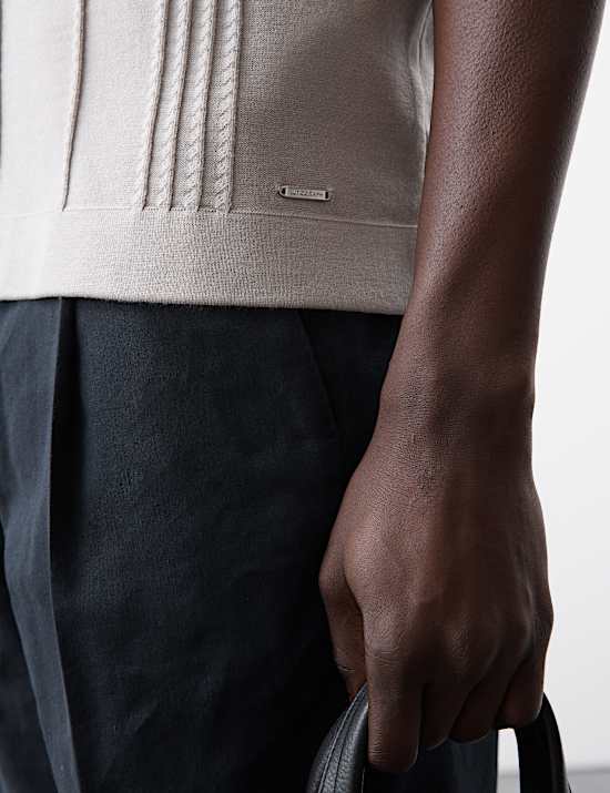 Pointelle Open Neck Knitted Polo Shirt