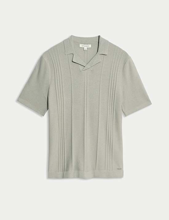 Pointelle Open Neck Knitted Polo Shirt