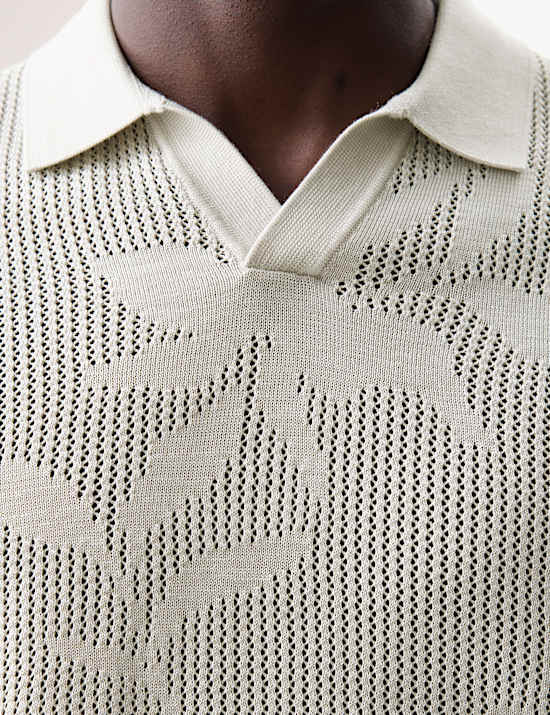 Pure Cotton Floral Knitted Polo Shirt