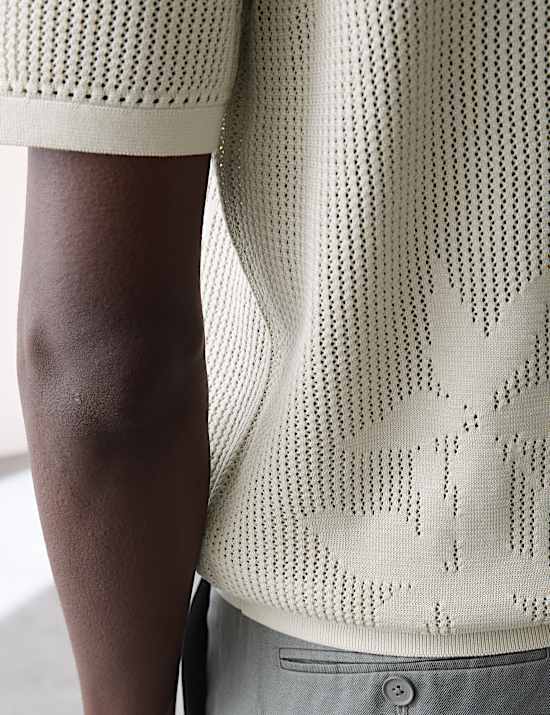 Pure Cotton Floral Knitted Polo Shirt