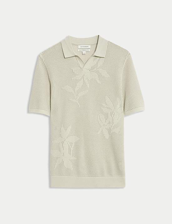 Pure Cotton Floral Knitted Polo Shirt