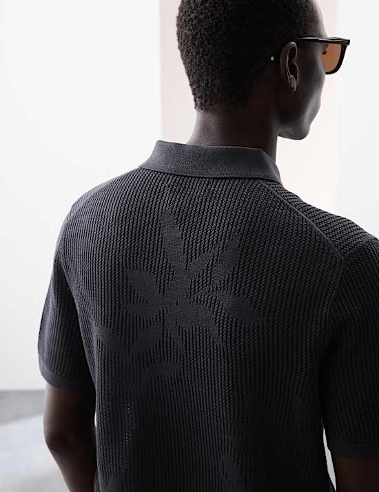 Zuiver katoenen tricot poloshirt met bloemendessin