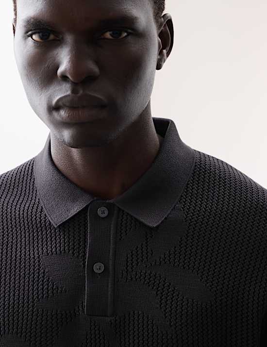 Zuiver katoenen tricot poloshirt met bloemendessin