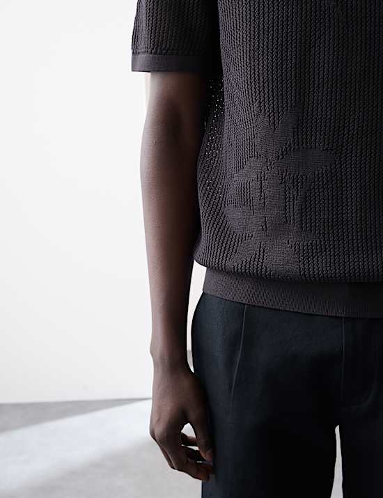 Zuiver katoenen tricot poloshirt met bloemendessin