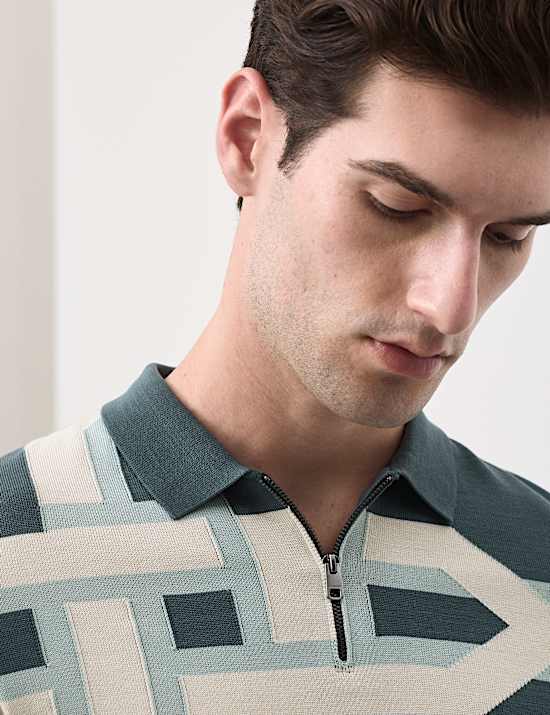 Mercerised Cotton Chain Print Knit Polo