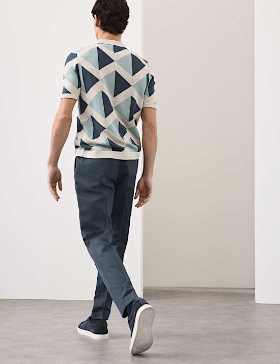 Mercerised Cotton Open Neck Knitted Polo Shirt