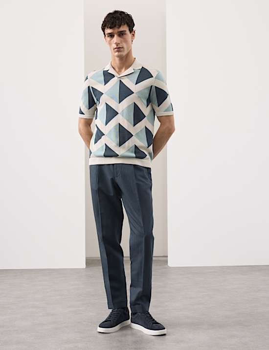 Mercerised Cotton Open Neck Knitted Polo Shirt