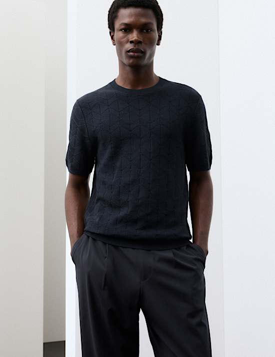Mercerised Cotton Geometric Knitted T-shirt