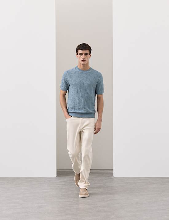 Pleten&eacute; tričko z mercerovan&eacute; bavlny s geometrick&yacute;m vzorem