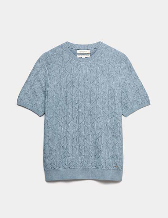 Pleten&eacute; tričko z mercerovan&eacute; bavlny s geometrick&yacute;m vzorem