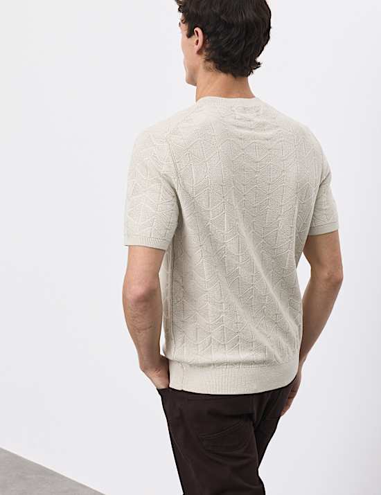 Geometrisch gebreid T-shirt van glanskatoen