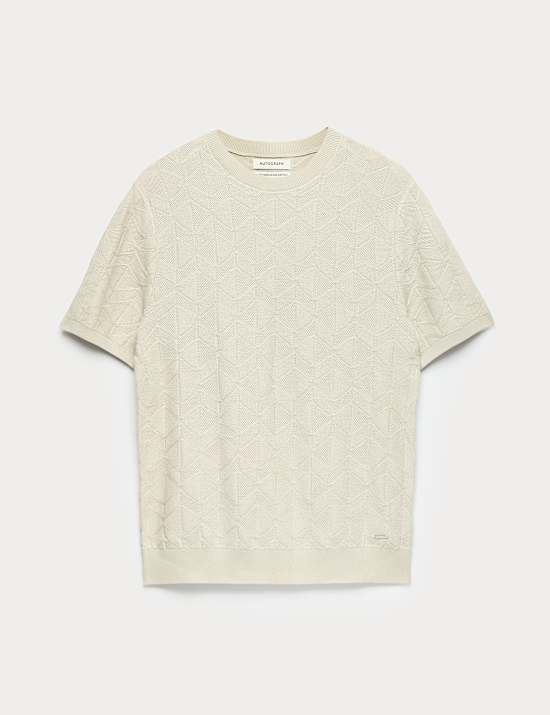 Geometrisch gebreid T-shirt van glanskatoen