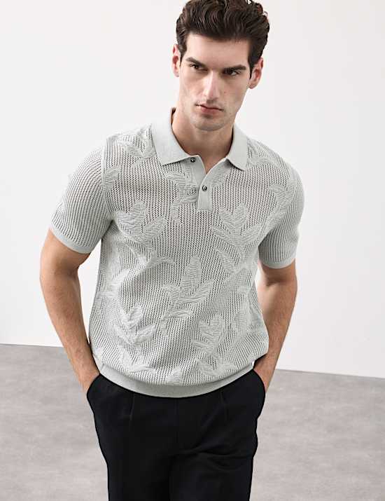 Pure Cotton Floral Pointelle Polo Shirt