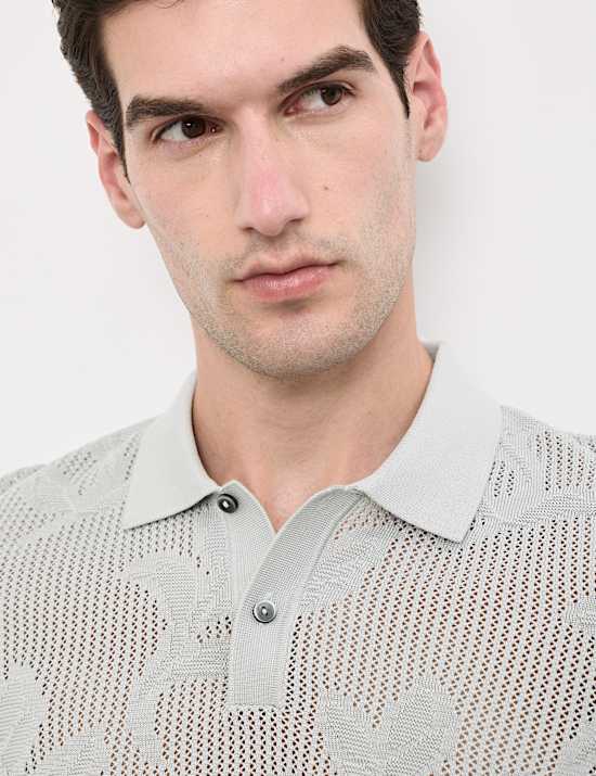 Pure Cotton Floral Pointelle Polo Shirt