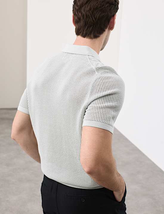 Pure Cotton Floral Pointelle Polo Shirt