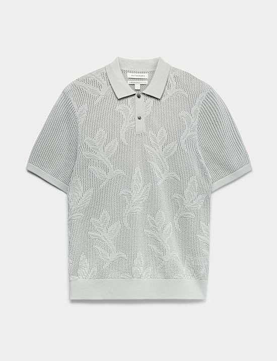 Pure Cotton Floral Pointelle Polo Shirt