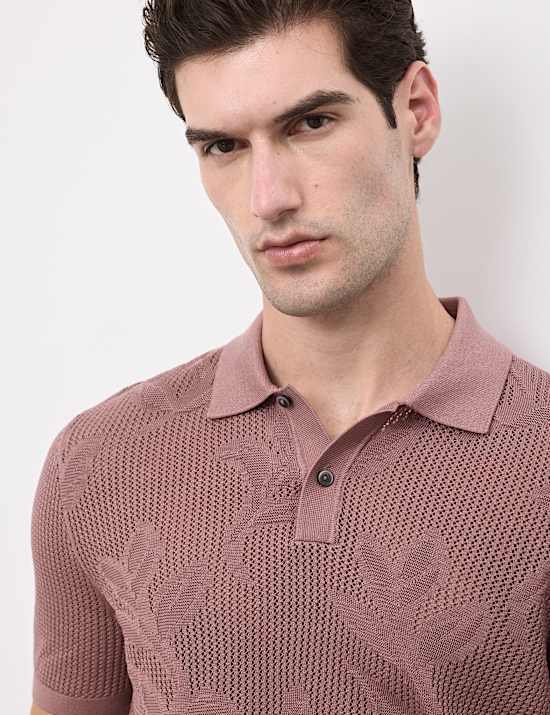 Pure Cotton Floral Pointelle Polo Shirt
