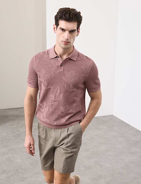 Pure Cotton Floral Pointelle Polo Shirt