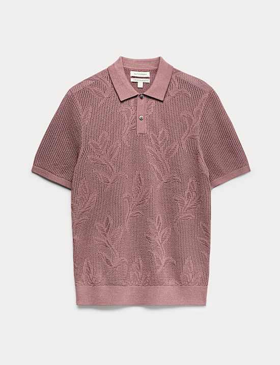 Pure Cotton Floral Pointelle Polo Shirt