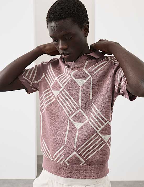 Pure Cotton Geometric Pattern Knitted Polo