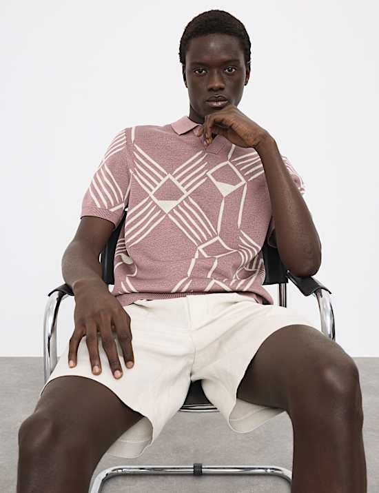 Pure Cotton Geometric Pattern Knitted Polo
