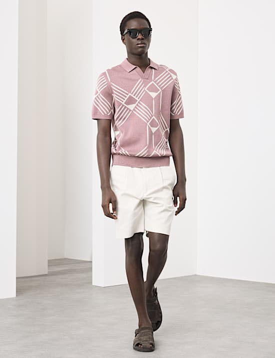 Pure Cotton Geometric Pattern Knitted Polo