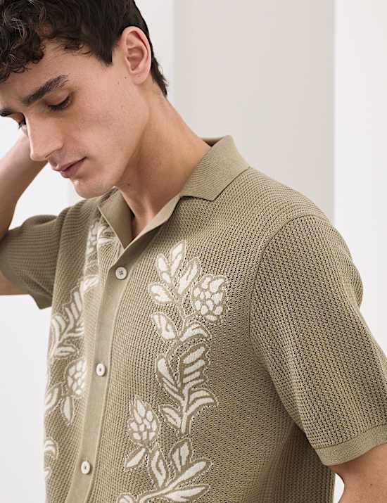 Kemeja Polo Rajut Katun Murni Motif Bunga