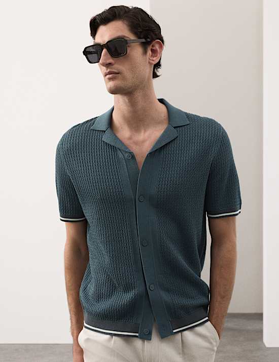 Tipped Button Through Revere Polo Shirt