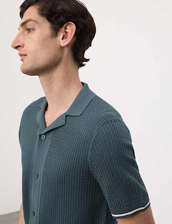 Tipped Button Through Revere Polo Shirt