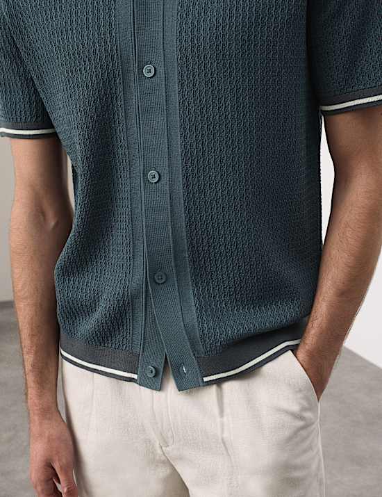 Tipped Button Through Revere Polo Shirt