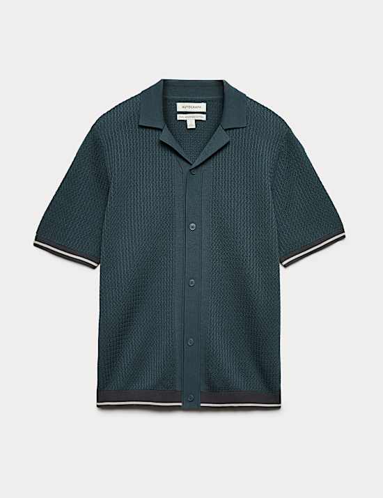 Tipped Button Through Revere Polo Shirt