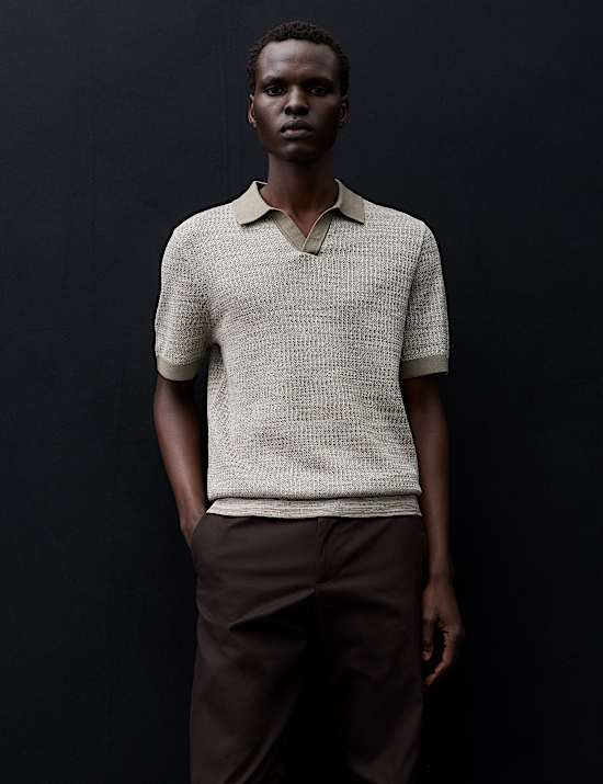 Pure Cotton Twisted Stitch Knitted Polo