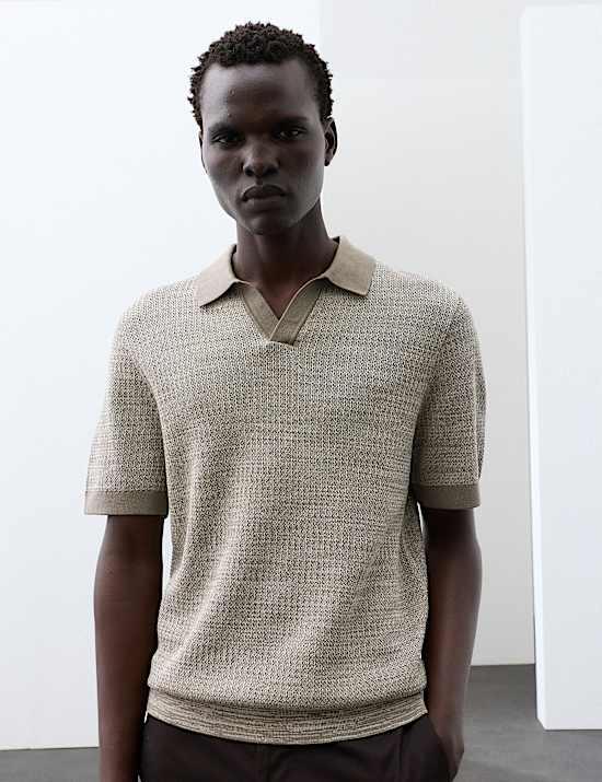 Pure Cotton Twisted Stitch Knitted Polo