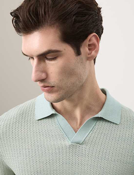 Pure Cotton Twisted Stitch Knitted Polo