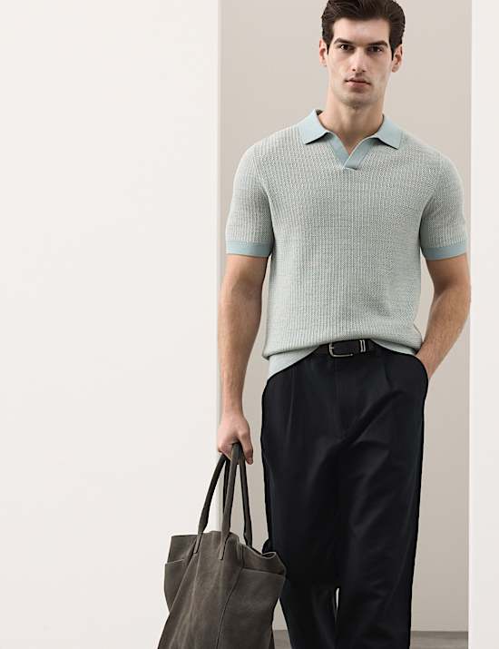 Pure Cotton Twisted Stitch Knitted Polo