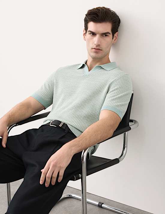 Pure Cotton Twisted Stitch Knitted Polo