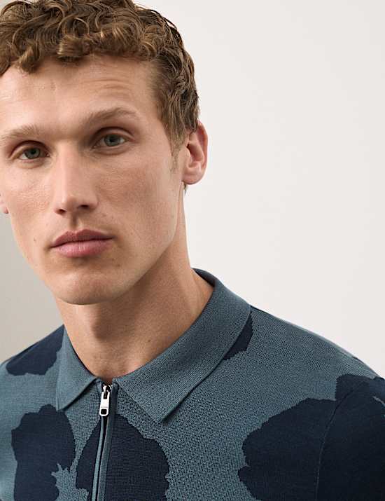 Mercerised Cotton Half Zip Knitted Polo Shirt