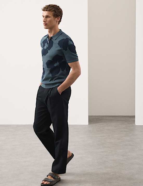 Mercerised Cotton Half Zip Knitted Polo Shirt
