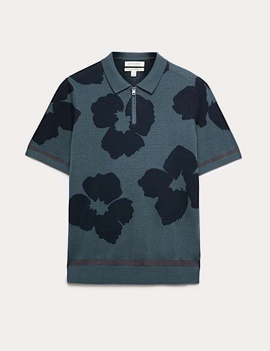 Mercerised Cotton Half Zip Knitted Polo Shirt