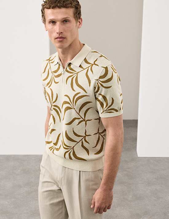 Mercerised Cotton Half Zip Knitted Polo Shirt