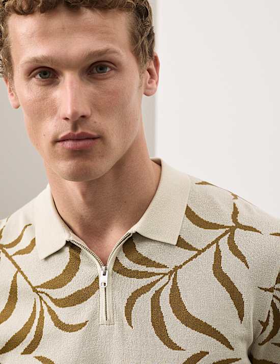 Mercerised Cotton Half Zip Knitted Polo Shirt