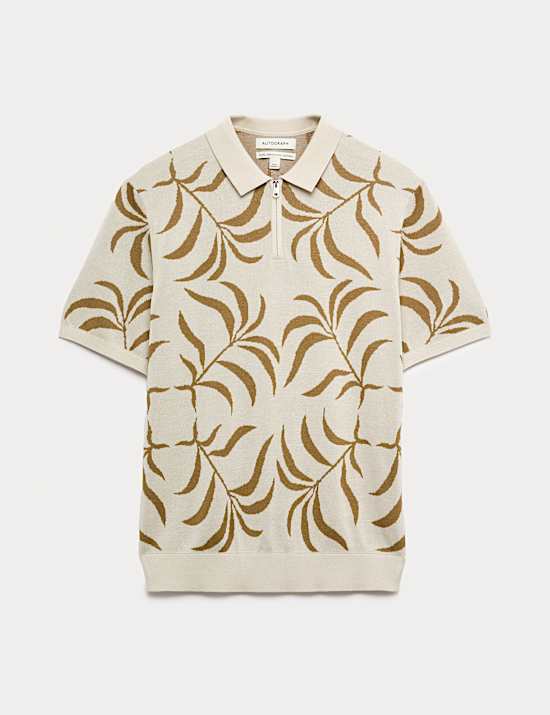 Mercerised Cotton Half Zip Knitted Polo Shirt