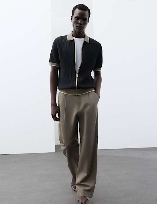 Pure Cotton Linear Stitch Zip Knitted Polo