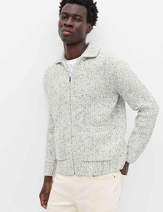Cotton Blend Zip Up Knitted Jacket