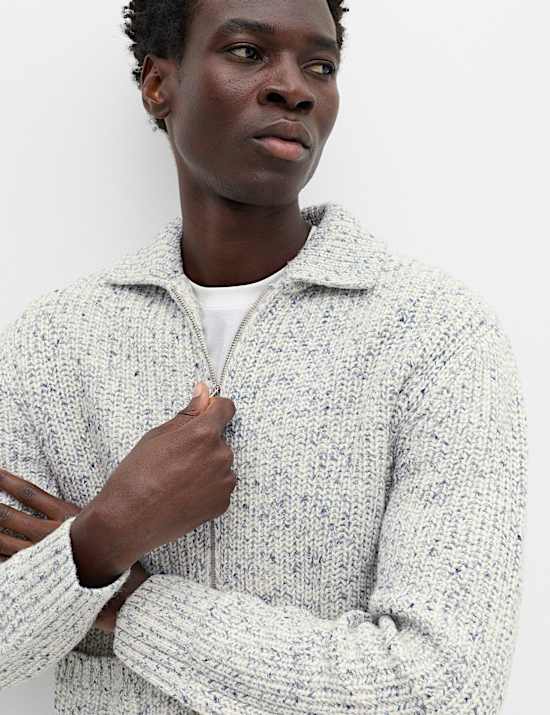 Cotton Blend Zip Up Knitted Jacket