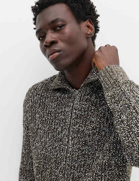Cotton Blend Zip Up Knitted Jacket