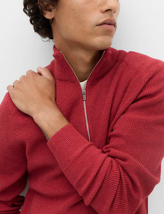 Cotton Blend Ribbed Half Zip Jumper